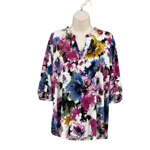 Honeyme Feminine Shirt Women Boho Romantic Ruffle Colorful Floral Blouse Size S